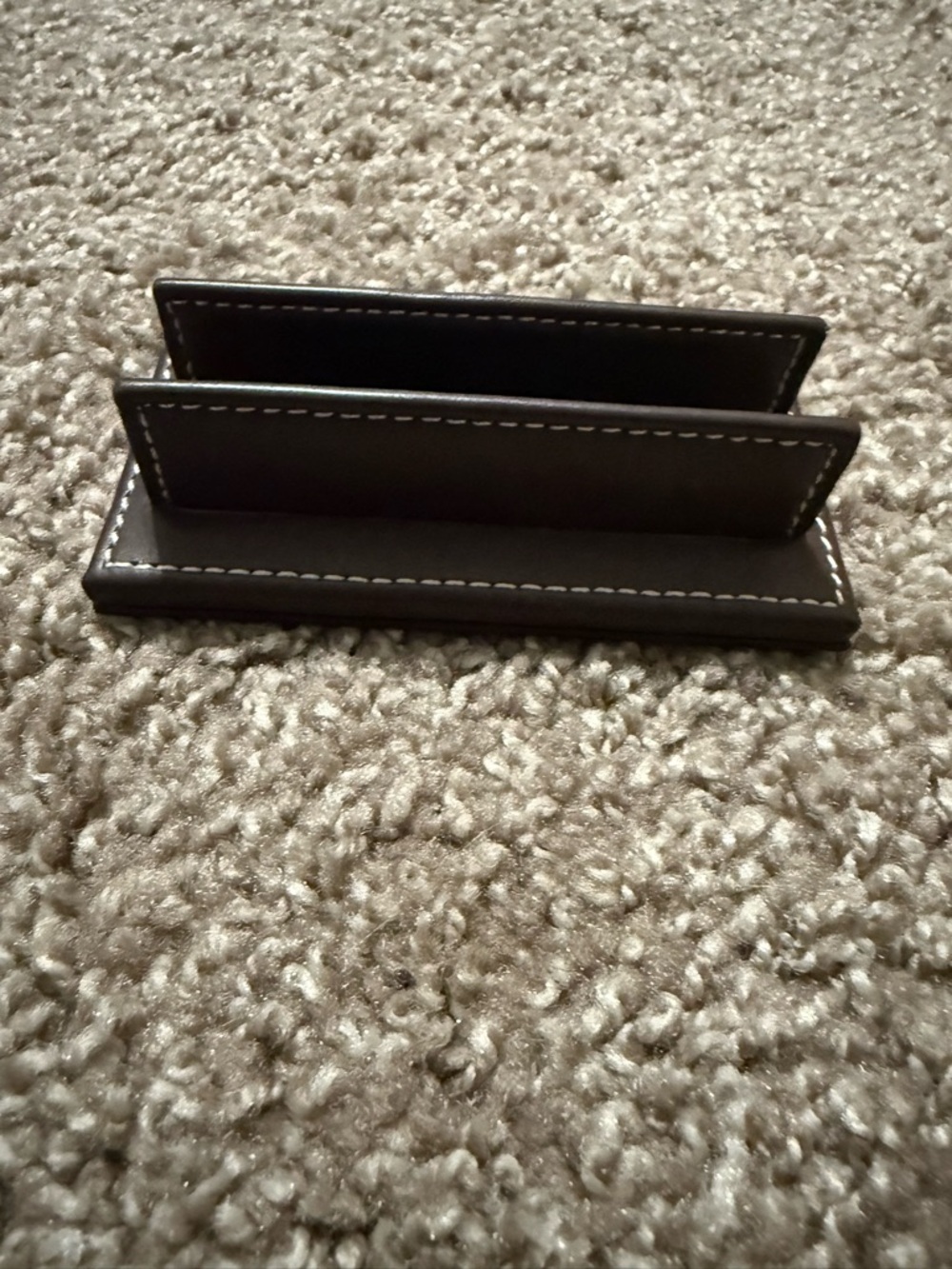 Coach Brown Leather Double Card Holder with White Stitching